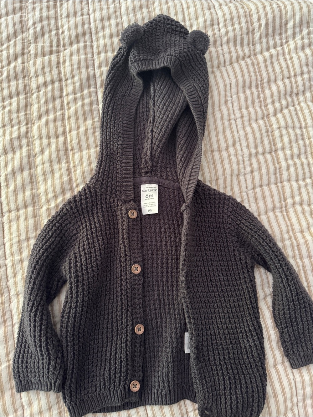 Carter's Charcoal Knit Hooded Cardigan with Bear Ears